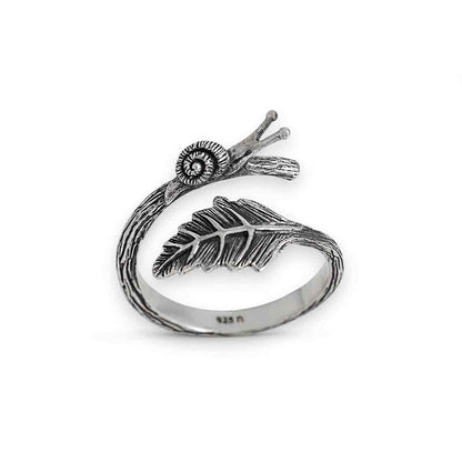 Anello regolabile con chiocciola e foglia