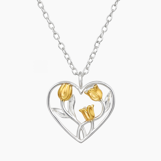 Collana floreale con tulipano in Argento 925 ispirata alla natura