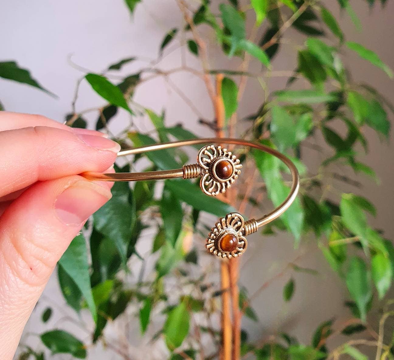 Bracciale in Occhio di Tigre | Ottone | Regolabile | Fatto a mano