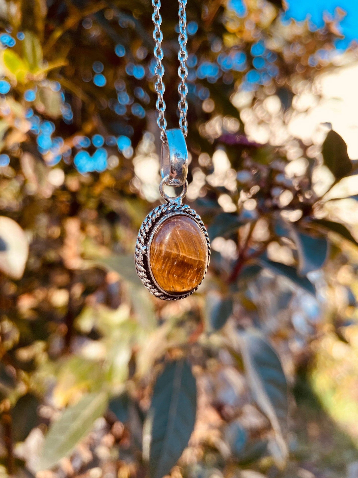 Collana placcata argento | Occhio di Tigre  | Fatto a mano