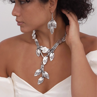 Sylvan Silver | Set collana e orecchini foglie | Placcati in argento