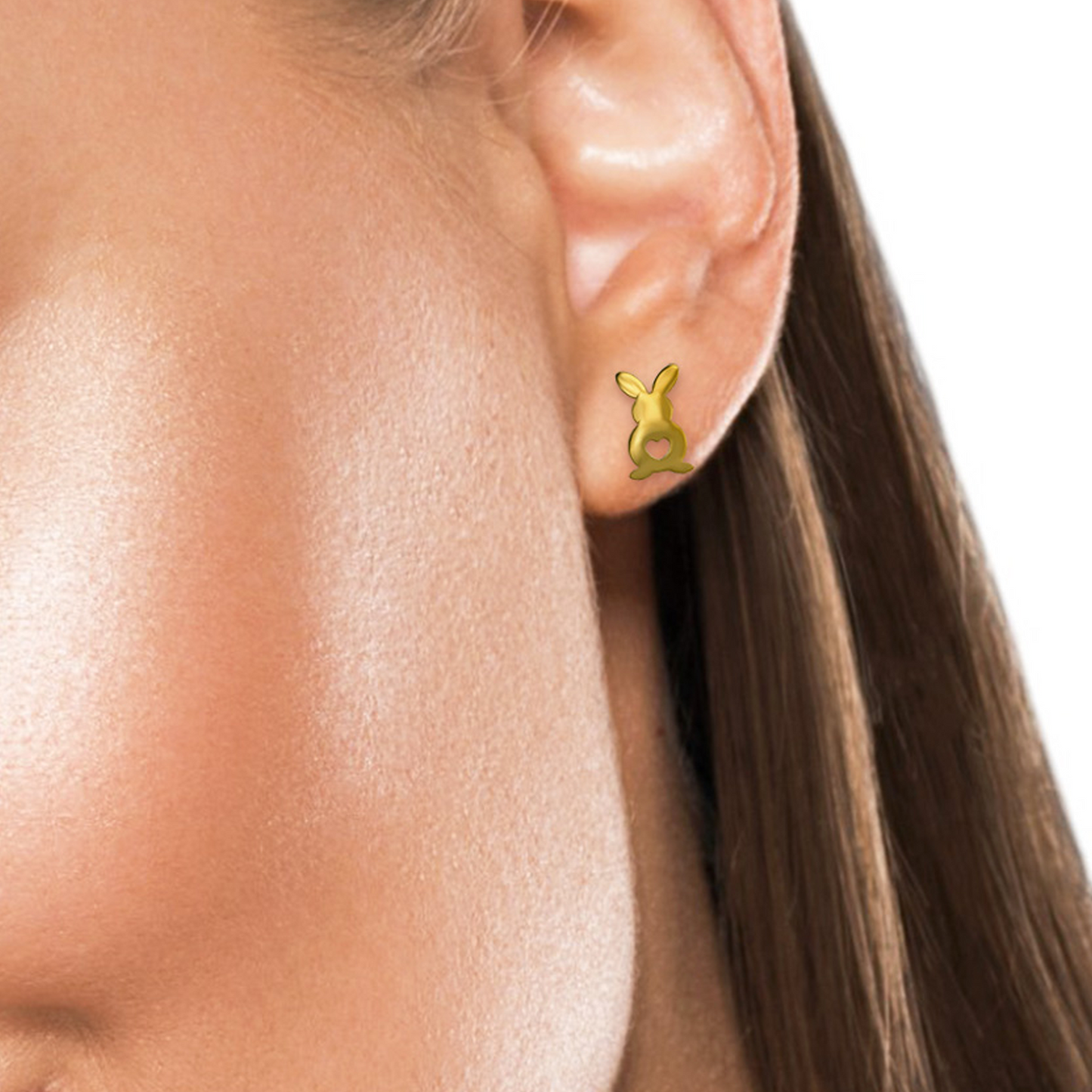 Bunnyheart | Orecchini Coniglietto con Cuore in Acciaio Inossidabile | Placcato Oro