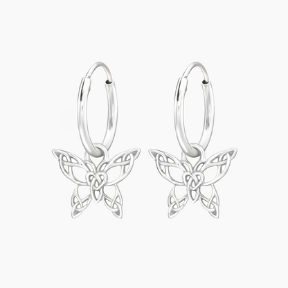 Faeknot| Orecchini a Cerchio con Farfalla in Argento 925