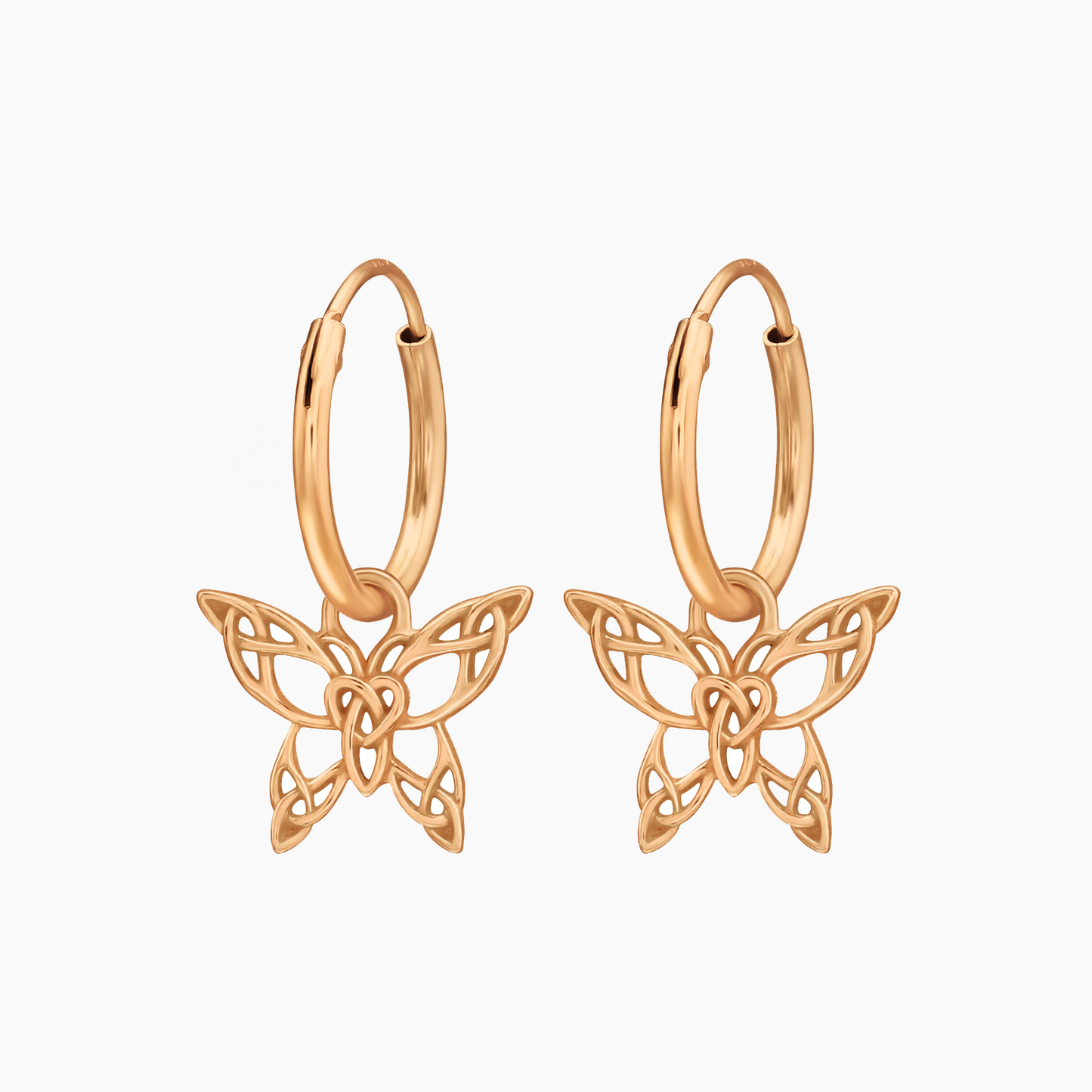 Faeknot | Orecchini a Cerchio con Farfalla in Argento 925 | Placcatura Oro Rosa