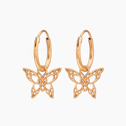 Faeknot | Orecchini a Cerchio con Farfalla in Argento 925 | Placcatura Oro Rosa