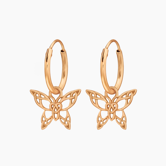 Faeknot | Orecchini a Cerchio con Farfalla in Argento 925 | Placcatura Oro Rosa