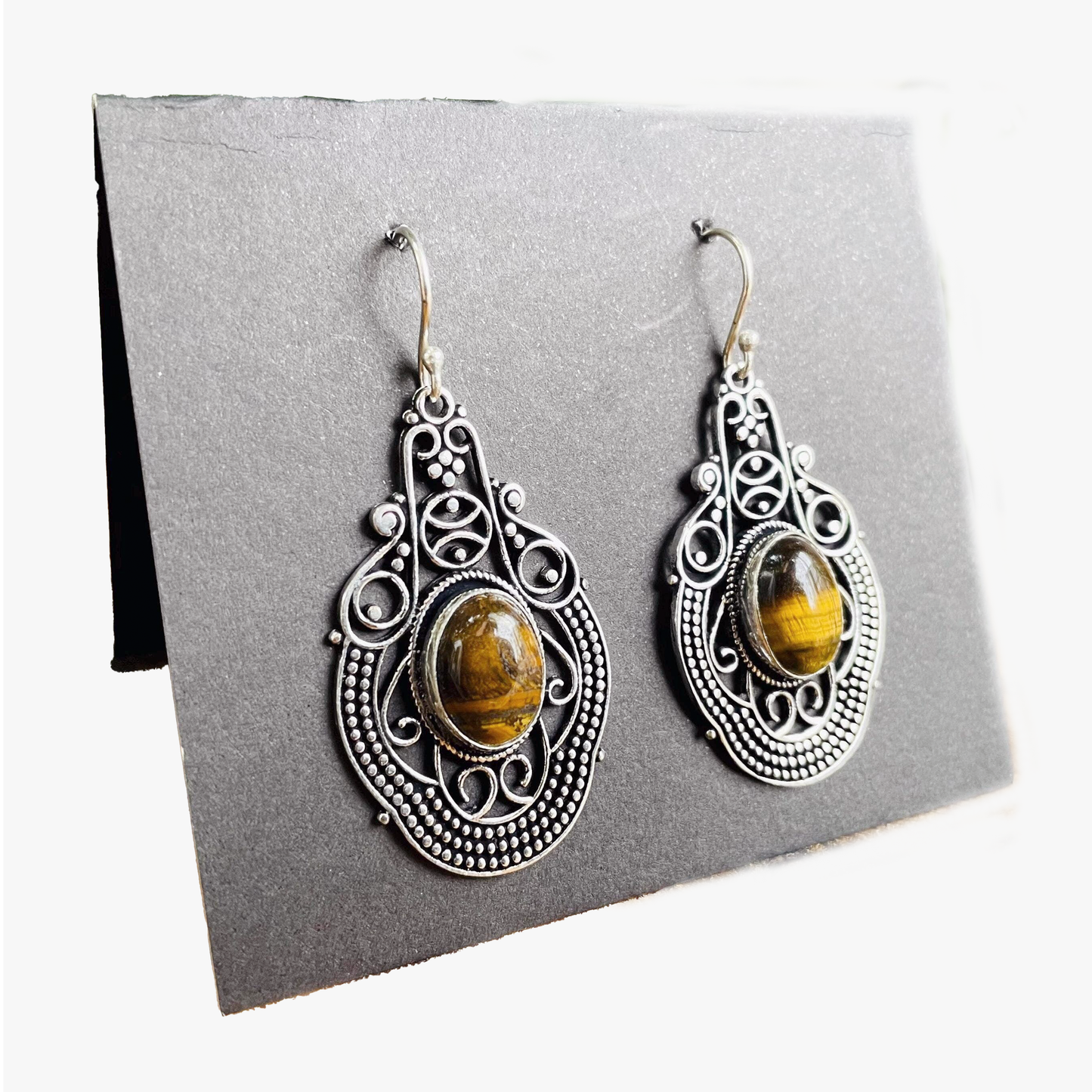 Orecchini pendenti | placcato argento | Occhio di tigre | Fatto a mano