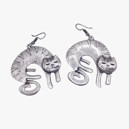 Whimsy cat | Orecchini Gatto | placcati in argento antico