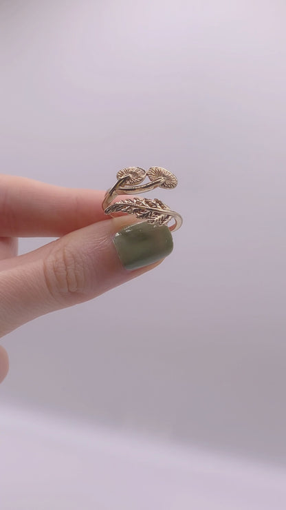 Anello sottobosco regolabile | Felce e funghetti | Bronzo