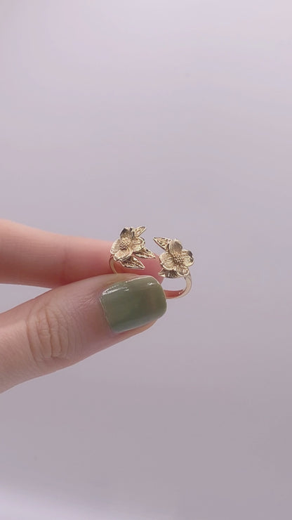 Anello regolabile | Fiori di corniolo | Bronzo
